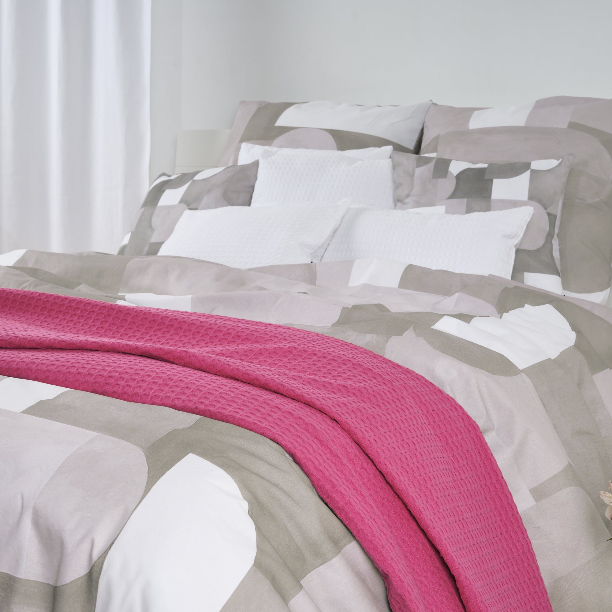 Plaid Gaufré 100% coton Fuchsia